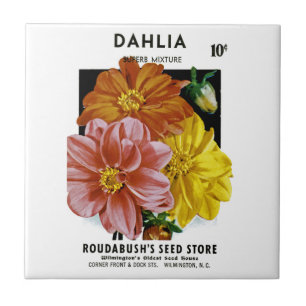Dahlia Vintage Seed Packet Ceramic Tile