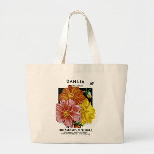 Dahlia Vintage Seed Packet Large Tote Bag
