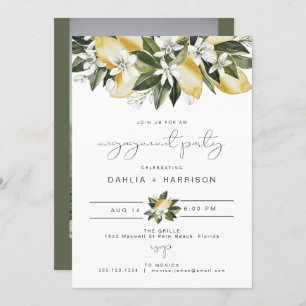 DAHLIA Watercolor Lemon Floral Engagement Party  Invitation