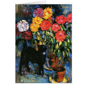 Dahlias and Black Cat, fine art painting