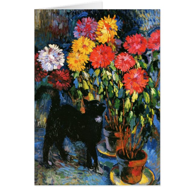 Dahlias and Black Cat, fine art painting (Front)