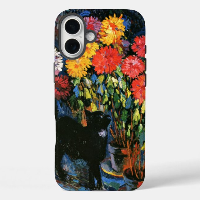 Dahlias and Black Cat, fine art painting Case-Mate iPhone Case (Back)
