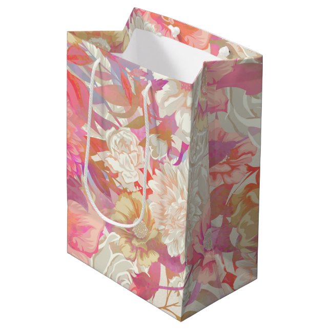 Dahlias and Rose Design Medium Gift Bag (Front Angled)