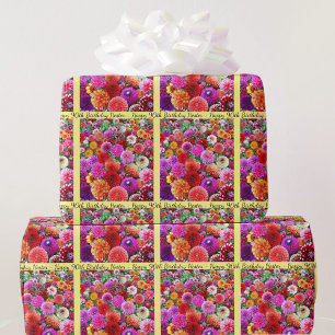 Dahlias Birthday Add Name & Age Summer Wrapping Paper