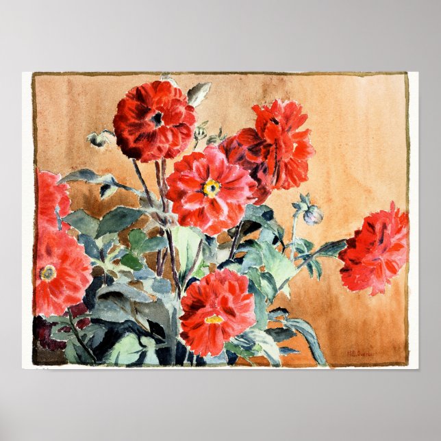 Dahlias, botanical watercolor painting poster (Front)