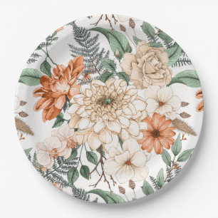 Dahlias daisy ferns greenery peach white romantic paper plate
