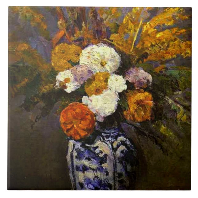 Dahlias, famous painting by Paul Cezanne, Ceramic Tile (Front)