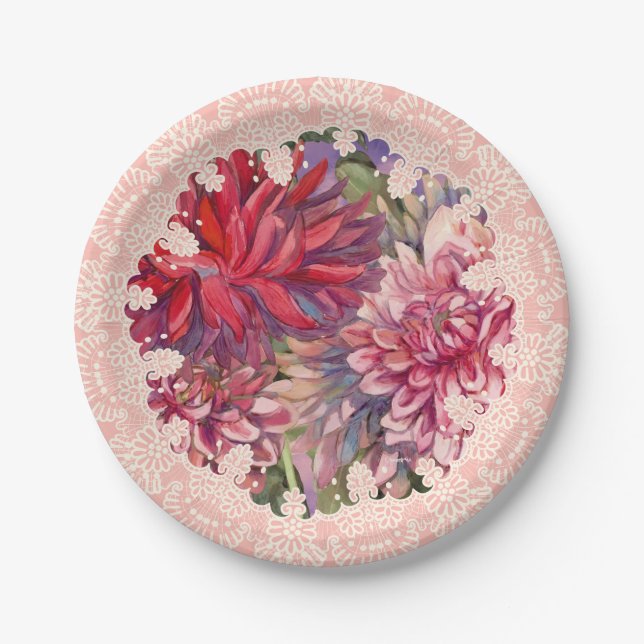 dahlias flowers paper plate (Front)