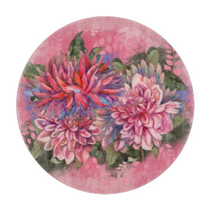 Dahlias flowers pink watercolor Cutting Board