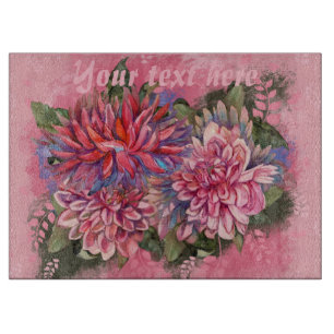 Dahlias flowers pink watercolor cutting board