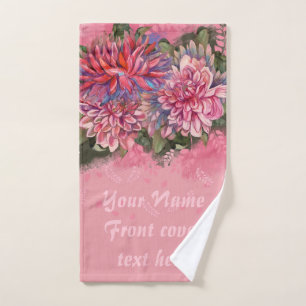 Dahlias flowers pink watercolor hand towel