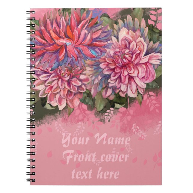 Dahlias flowers pink watercolor notebook (Front)