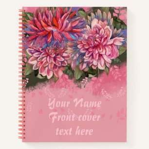 Dahlias flowers pink watercolor notebook