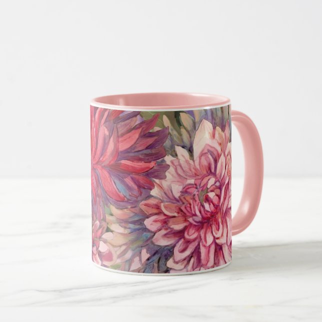 dahlias flowers watercolor mug (Front Right)