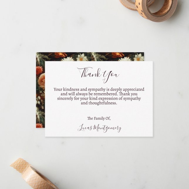 Dahlias Funeral Flower Thank You, Sympathy   Card (Front/Back In Situ)