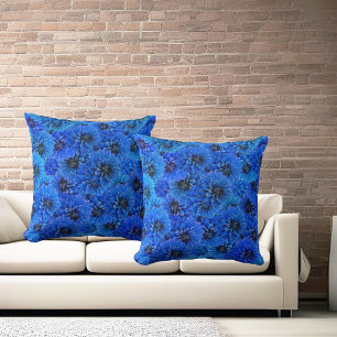 Dahlias in royal blue - floral design,  cushion