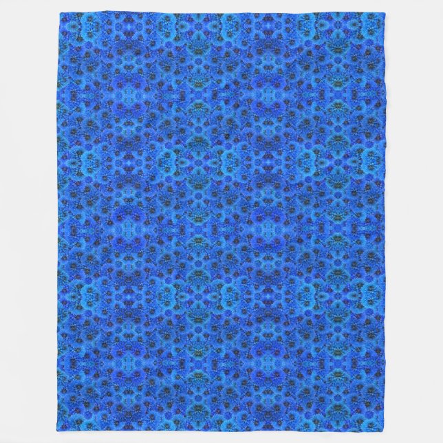 Dahlias in royal blue - floral design,  fleece blanket (Front)