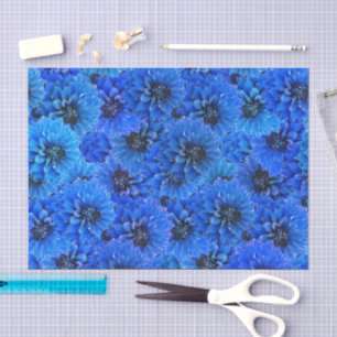 Dahlias in royal blue - floral design, tissue paper