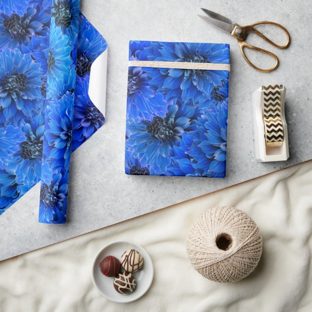 Dahlias in royal blue - floral design,  wrapping paper (Crafts)