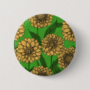 Dahlias in yellow and green 6 cm round badge