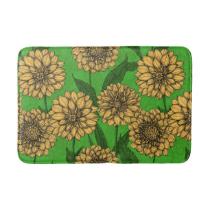 Dahlias in yellow and green bath mat