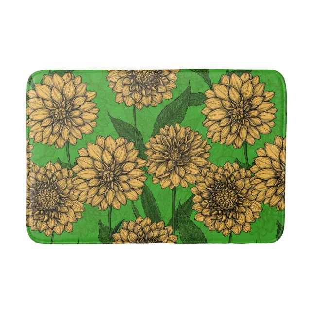 Dahlias in yellow and green bath mat (Front)