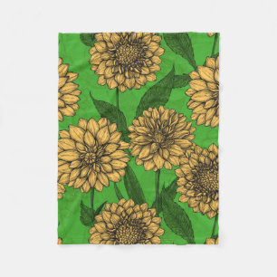 Dahlias in yellow and green fleece blanket