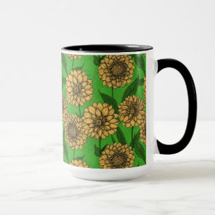Dahlias in yellow and green mug