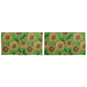 Dahlias in yellow and green pillowcase