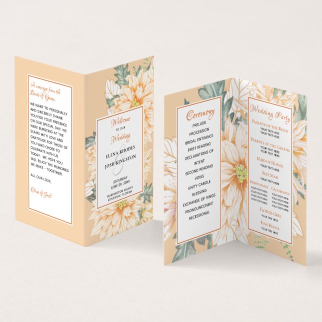 Dahlias Marmalade Wedding Program (Inside and Outside)