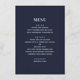 Dahlias. Navy floral wedding. Blue garden flowers Menu