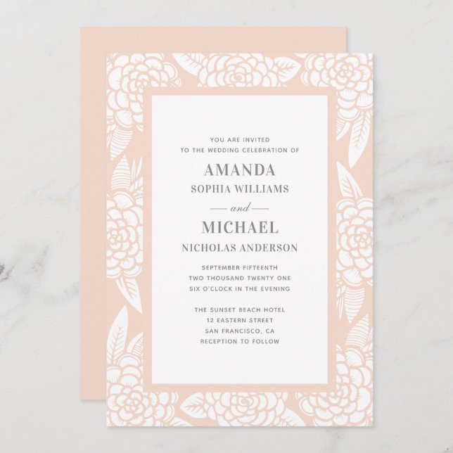 Dahlias. Pink garden flowers. Blush floral wedding Invitation (Front/Back)