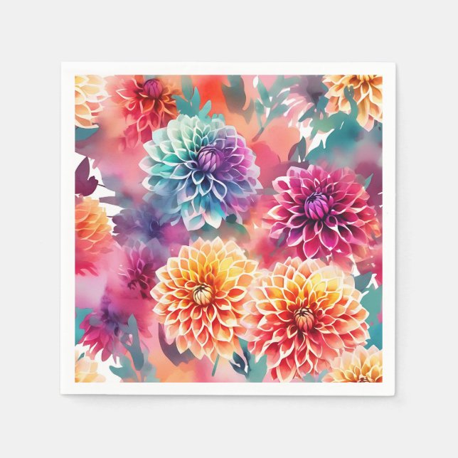 Dahlias Watercolor Floral Napkin (Front)