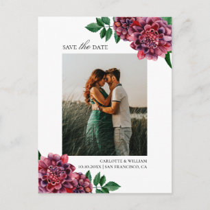 Dahlias. Watercolor garden floral Save the Date Postcard