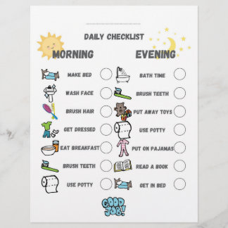 Daily Chart, Daily Chores, Children To Do List Custom Letterhead