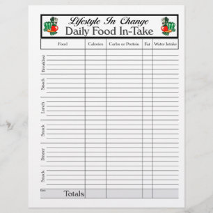 Daily Food In-Take page, for Lifestyle Change Flyer