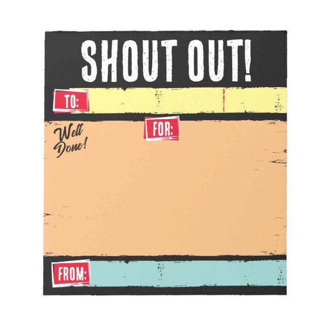 Daily kudos shout out employee recognition display notepad (Front)