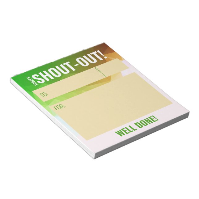 Daily kudos shout out employee recognition display notepad (Angled)