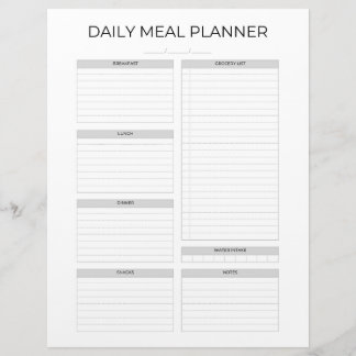 Daily Meal Planner | Simple Minimalistic Clean Custom Letterhead