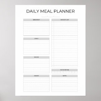 Daily Meal Planner | Simple Minimalistic Clean Poster