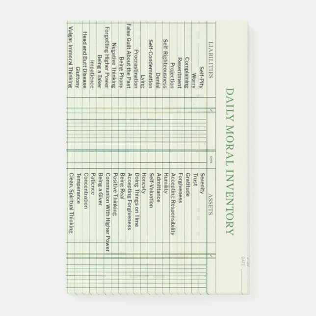 Daily Moral Inventory Card Post-It Notes (Front)