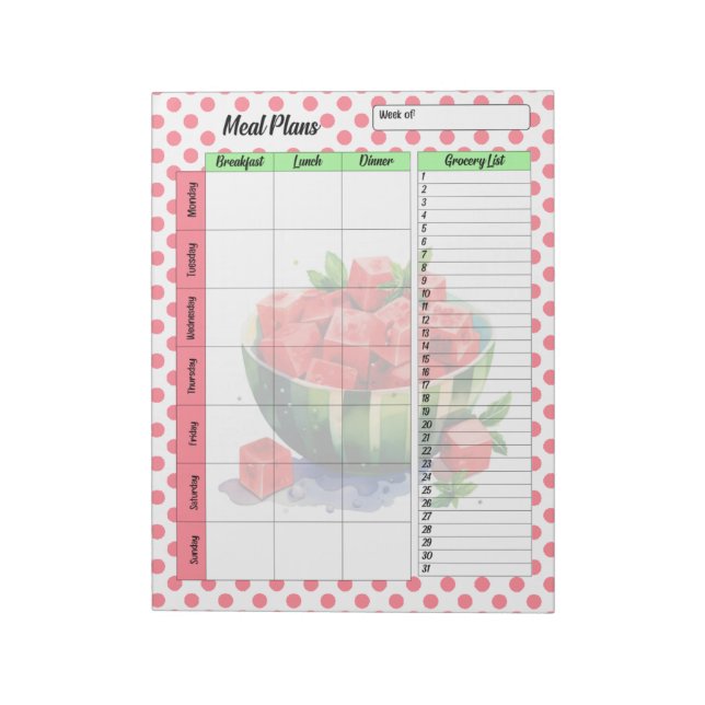 Daily Mouth Watering Watermelon Meal Planner Notepad (Rotated)