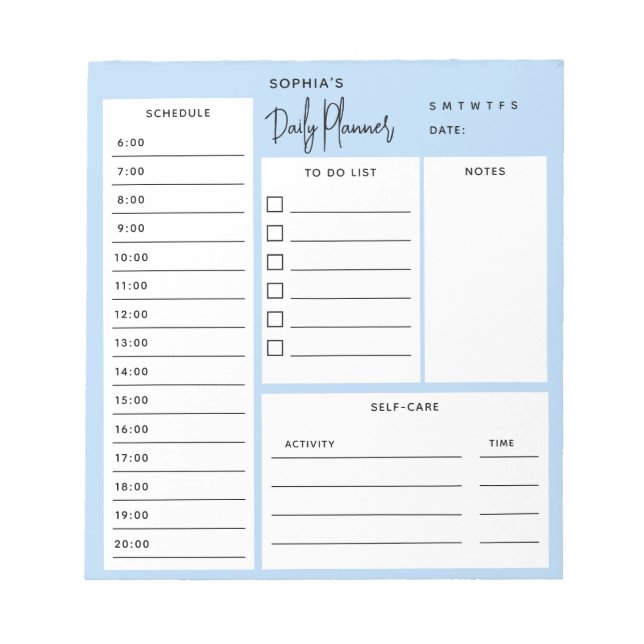 Daily Planner Chic Script Light Blue Notepad (Front)