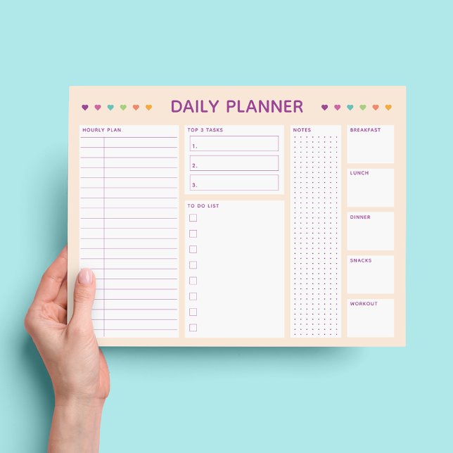 Daily Planner Colourful Hearts Purple Text Notepad (Creator Uploaded)