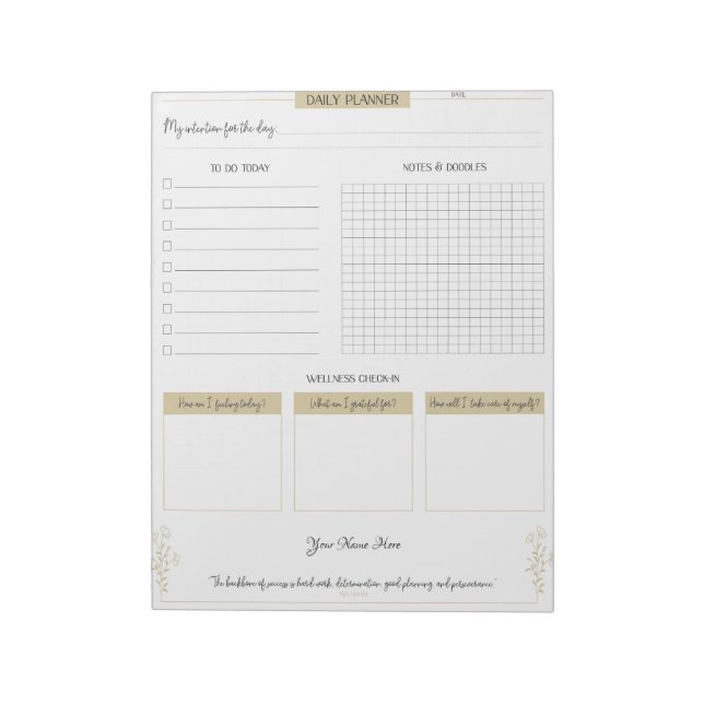 Daily Planner Custom Notepad for Wellness (Rotated)