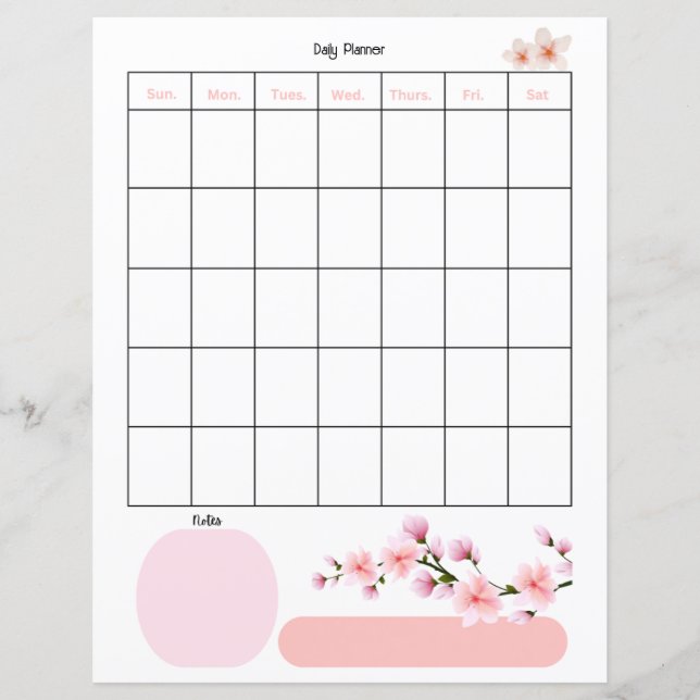 Daily Planner Page Blush Blossoms  (Front)