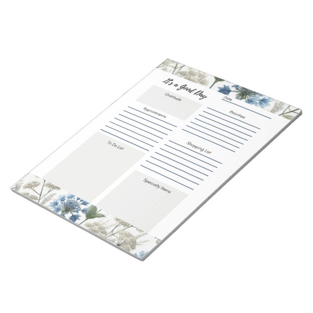 Daily Planner Taupe Blue Floral  Notepad (Angled)