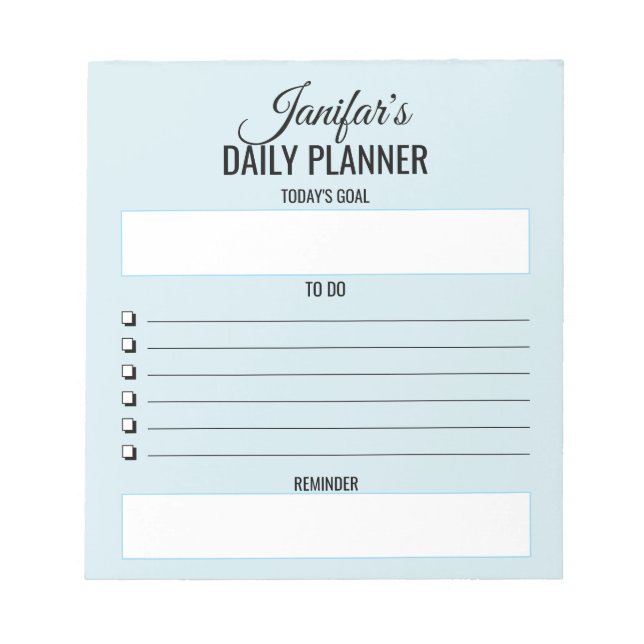 Daily Planner To Do Script Blush Blue Notepad (Front)