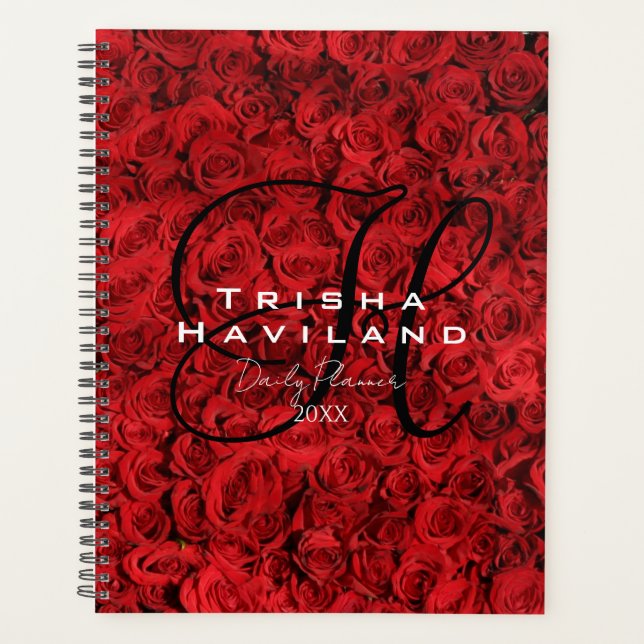 Daily Planner with Monogram - Red Roses (Front)