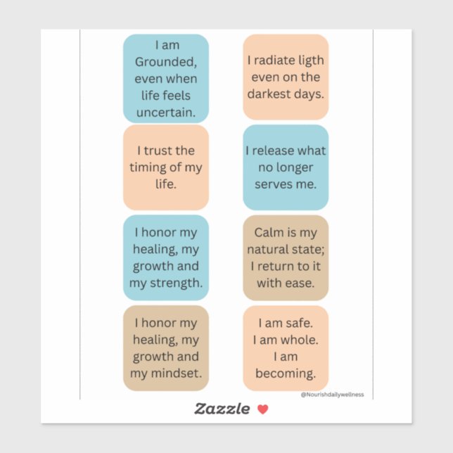 Daily Positive Affirmations- 8 Wellness Stickers (Sheet)
